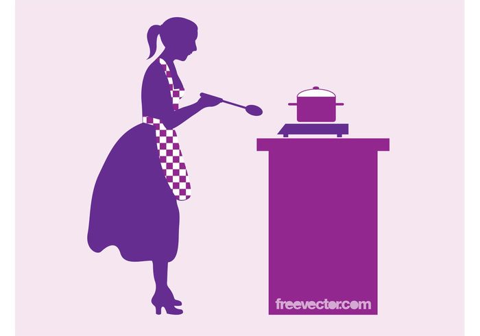woman stove spoon silhouette pot meal kitchen food female cooking cook Apron 