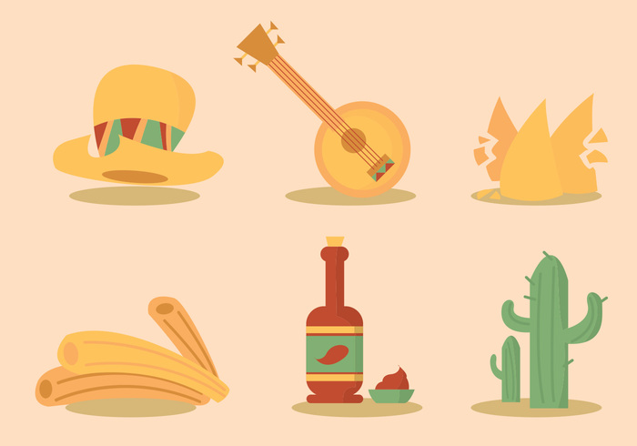 vector sweet stick sombrero set mexican food mexican hot sauce bottle food dessert churros churro candy cake cactus Biscuit 