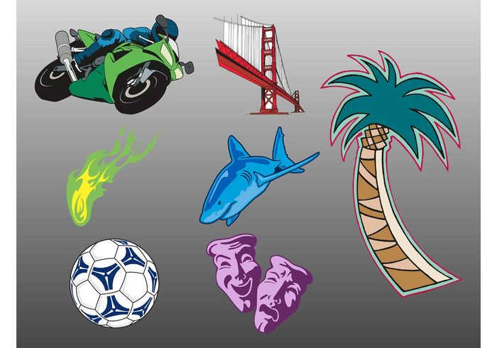 theatre sports soccer shark palm motorcycle motorbike masks football fish exotic decals colors Cartoons Bridge ball architecture animal 