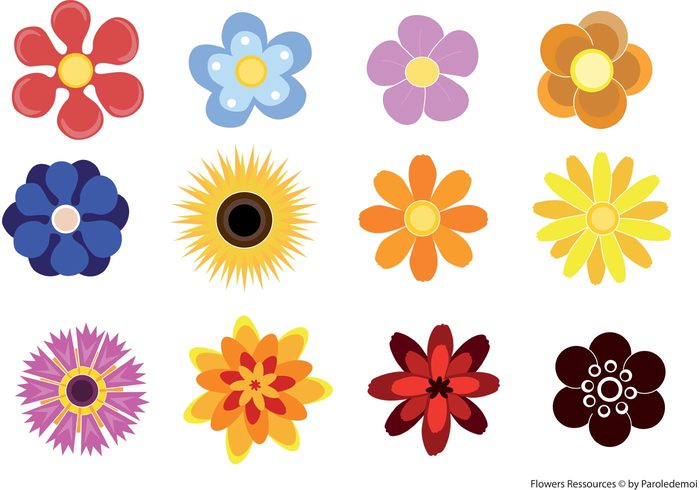 white sixties seventies set pop art petals nature isolated flowers cool colors colorful collection clip art cheerful 