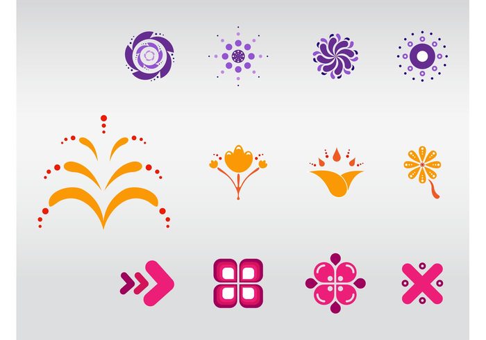 stylized Simplified plants petals nature logos leaves icons Geometry geometric shapes flowers colors colorful bright abstract 