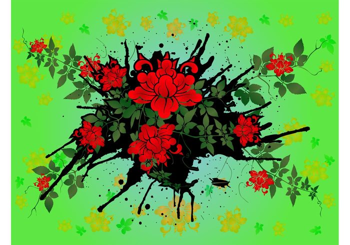 stained spring splatter plants paint nature leaves flowers floral dirty blossoms 