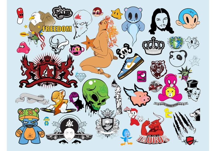 vector pack vector graphics tattoos T-shirt prints stickers skulls sexy pig mascots hot girls characters cartoon boy Blazons animals 