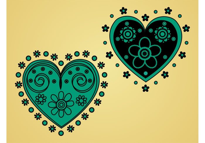 valentine romantic romance plants love logos icons flowers dots decorations circles 