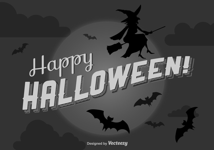 witch vintage trees spooky silhouette seasonal scary retro pumpkin party October night moonlight moon message illustration horror holiday happy halloween happy halloween grunge gray glow full moon drawing dramatic dark card black bat background 