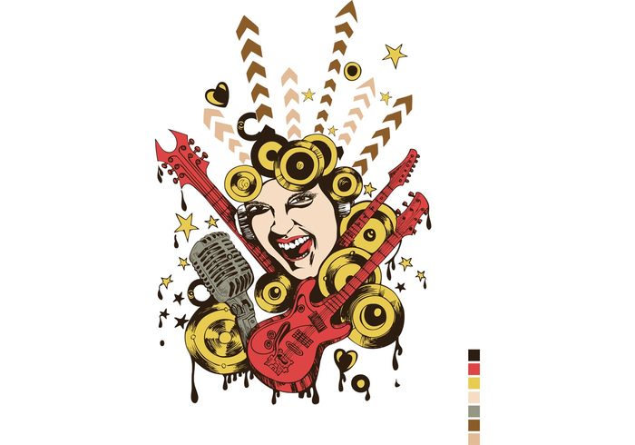 t-shirt design music party mic guitar girl 