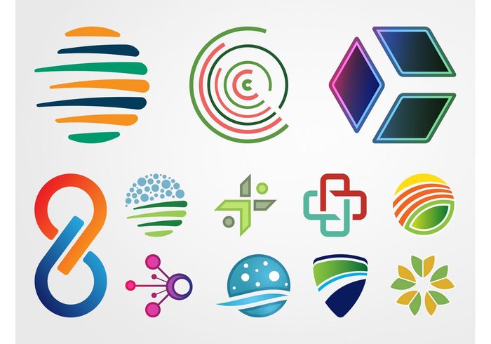 symbols plant planet logos lines icons geometric shapes flower colorful badges abstract  