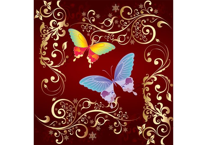 wings summer spring sky scroll ornament nature luxury gold fresh flying fly elegant decoration colors colorful butterfly butterflies background 