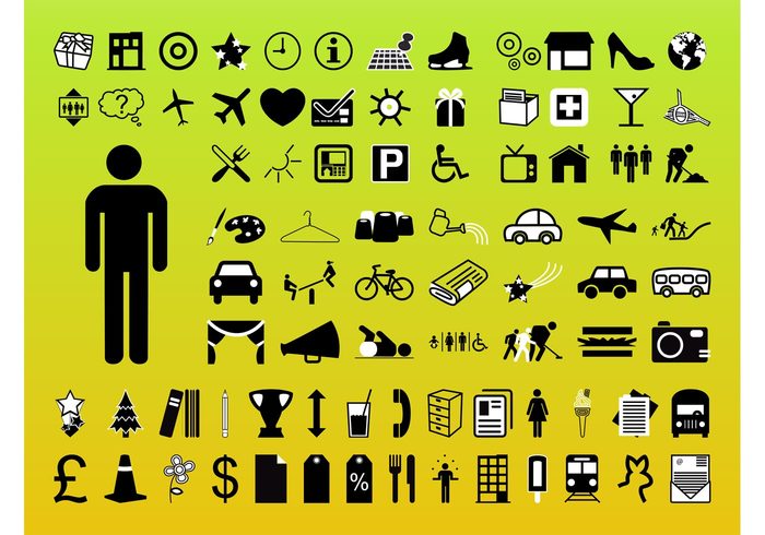 vehicles transport symbols stationery silhouettes signs plants people nature logos icons food animals 