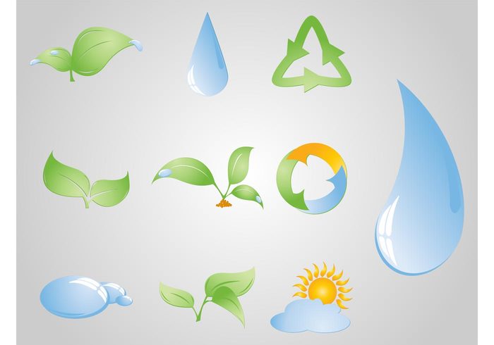 water Vector Logo symbol Stems seeds recycling rain plants natural liquid leaves environment ecological drops droplets dew 