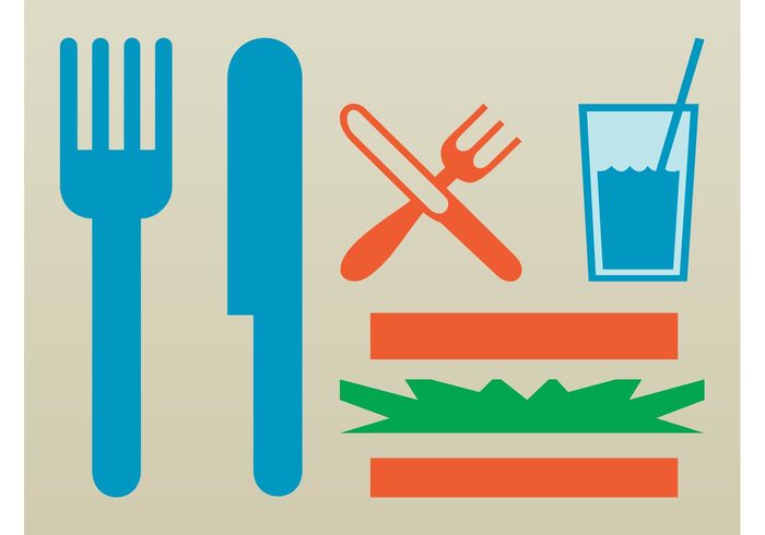water straw sandwich logos knives knife icons glass forks food eat drink 
