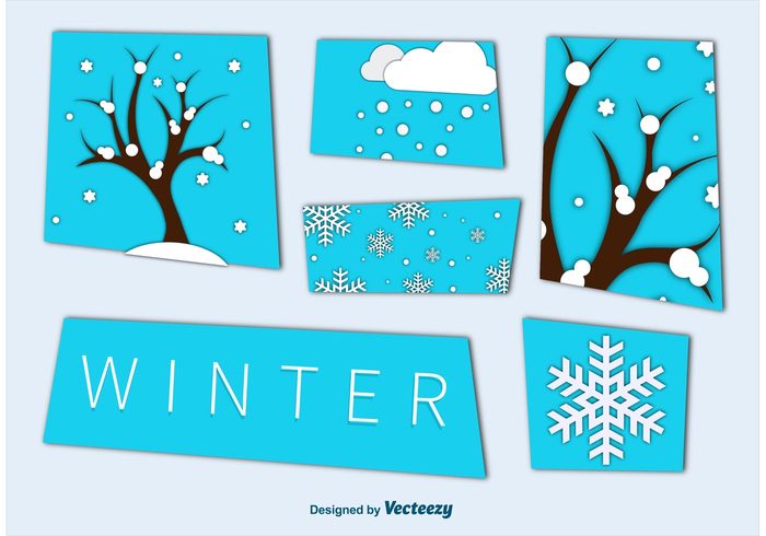 winter tree symbol stylized snowflake snow silhouette shape season plant paper nature holiday environment December cutout christmas card branch background abstract 
