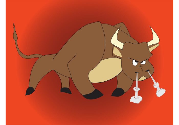 tail snort mascot funny Corrida character cartoon caricature Big horns animal anger 