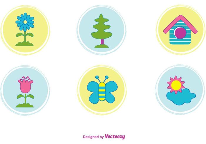stickers spring set season retro plant ornate nature natural label kids illustration icon funny flower floral cute clipart clip children cartoon butterfly badges badge 