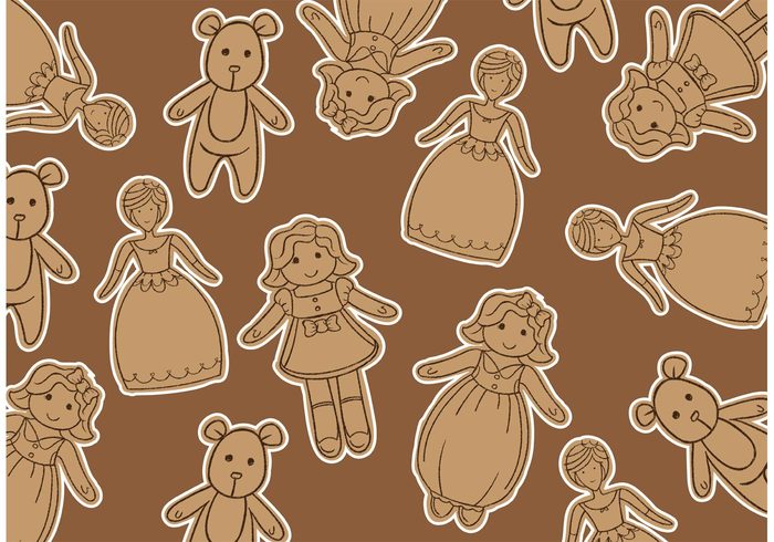toys toy pattern teddy bear teddy sketch play kids girl doll cute children brown bear barbie doll barbie background 