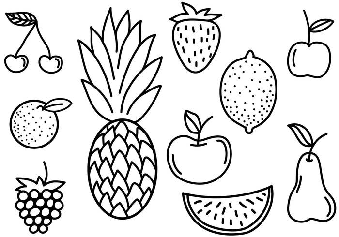 strawberry simple pineapple pear orange minimal lemon fruit doodle cheryy Berry apple ananas 