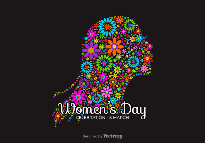 women womans day woman silhouette seventies retro portrait March international head hair girl flowers flower power flower female face day colorful card beautiful 8 vector 70's 