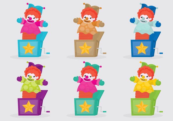 wind-up White Background toy surprise spring puppet joker jester jack in the box icons Jack in The Box isolated illustration drawing colorful color clown Circus character cartoon box 