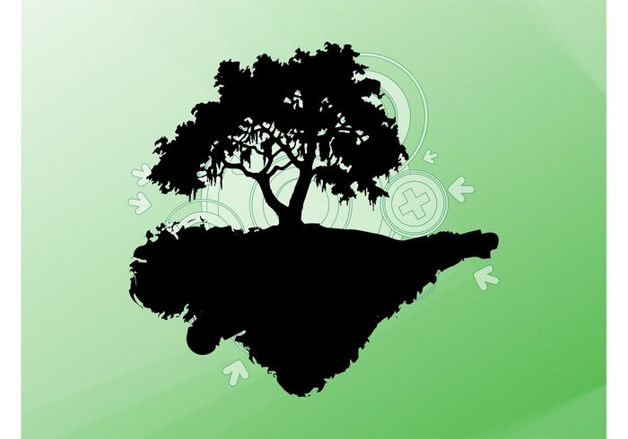 Utopia silhouette round plant paradise nature leaves island geometric shapes float circles branches arrows 