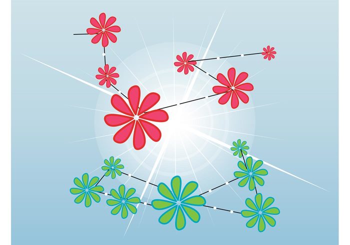 Stems spring plants petals lines floral dots decorative decorations colors colorful circles blossoms 