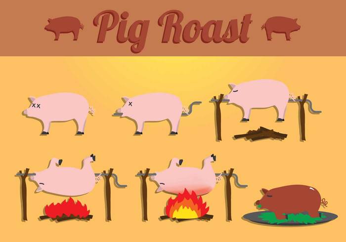 Roast process porky pigs pig roasts pig roasting pig roaster pig roast icon pig roast pig meat grilled grill food dish delicious cooking cook caricature burn barbecue animal 