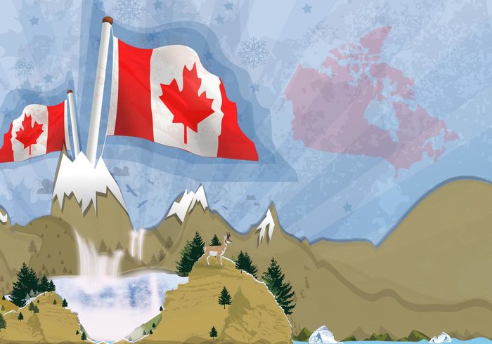 waterfalls postcard mountain landscape flag Fall deer Canadian canada background 