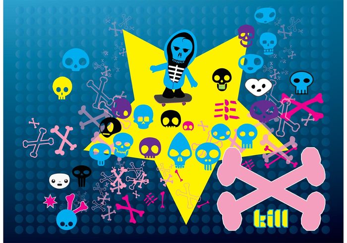 Street style star skulls Skull vectors skateboard risk Glory dotted background death dead comics cartoon board aliens  