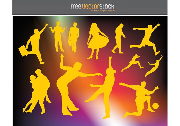 walk tango standing sport soccer silhouettes run poses people man jump girl football dress dance businessman business 