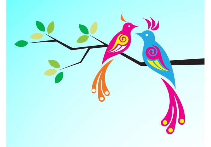 wings tropical tree Tails nature leaves feathers fauna colors colorful cartoon branch animals 