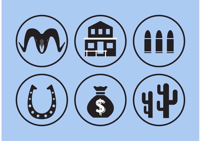 wild west icons wild white western house west skull silhouette old western town old west town money isolated horseshoe culture country cactus bullets black bag of money animal american 