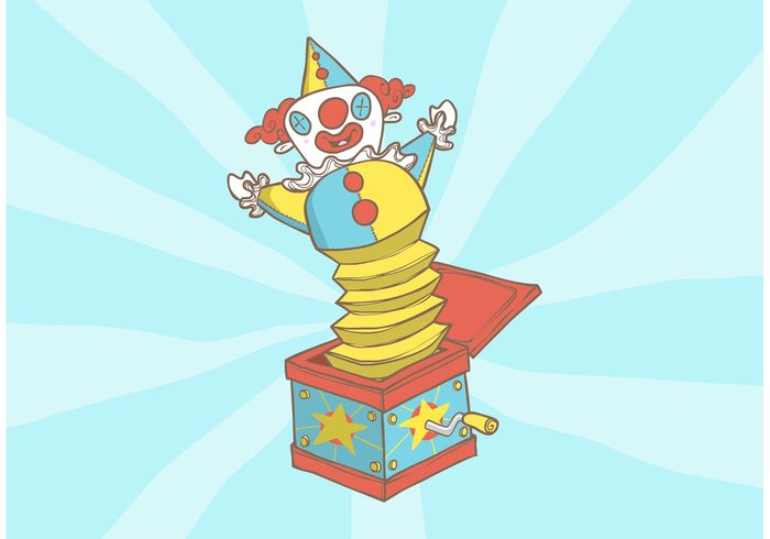 wind-up vibrant toy surprise spring puppet pop Jolly joker jester jack-in-a-box Jack in The Box jack happiness funny fun Colourful colorful color clown Circus character cartoon box background 