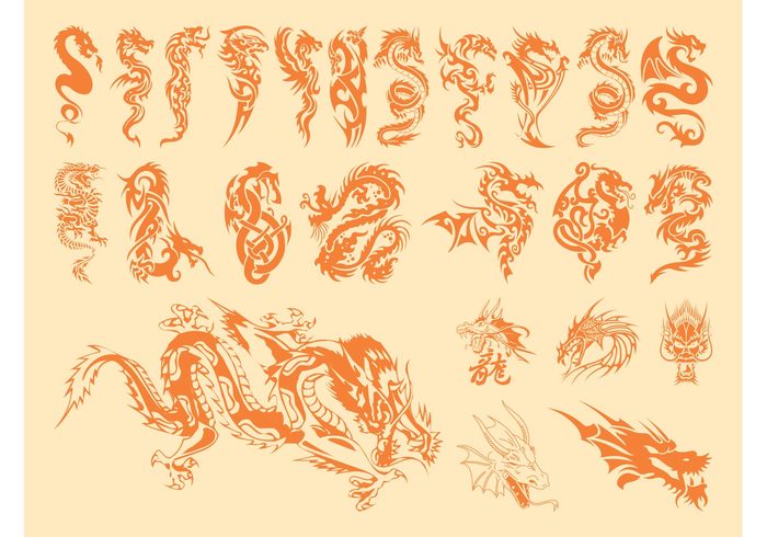 tattoos silhouettes mythology Mythological creature Hieroglyphs fantasy dragons decals Asian animals 