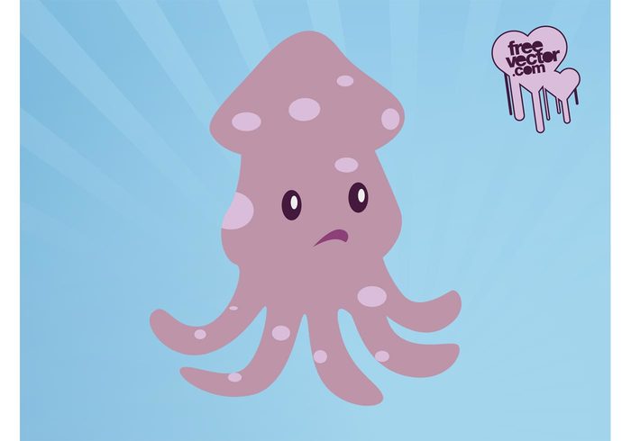 Tentacle squid spots sea octopus ocean marine dots comic character cartoon Aquatic animal  