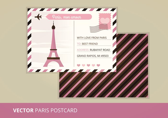 vintage vector postcard vector valentine typography travel template stamp scrapbook romance retro postcard postal post Paris paper old mail love letter illustration greeting frame flower element design day date cute card background airmail air 