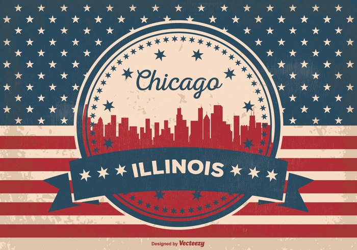 welcome vintage vector background USA US flag united states style stripes state stars and stripes stars Skylines skyline silhouette sign retro red white blue Post card patriotic old illinois skyline illinois greeting flag faded city skyline city silhouette city chicago skyline chicago illinois chicago badge background and american america 
