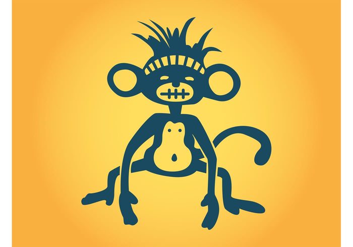 stylized strange Spiky hair Simplified Long arms Limbs jungle comic cartoon Brand mascot Belly animal 