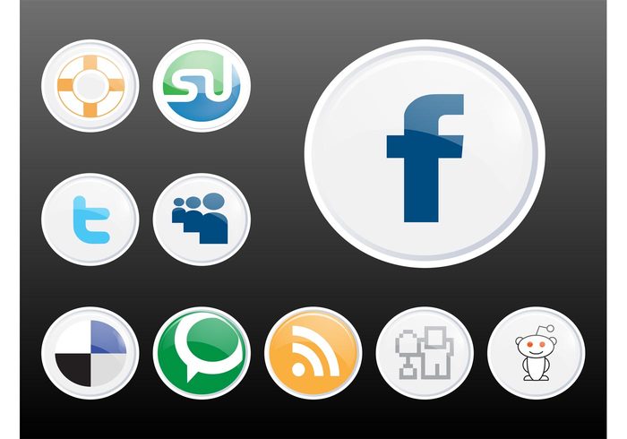 web twitter technorati tech StumbleUpon Social networks RSS reddit online Myspace internet icons glossy Facebook DIGG delicious  