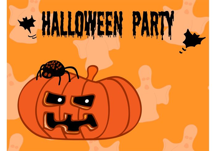 template spider pumpkin party jack o' lantern holiday halloween ghosts flyer celebration cartoon animal 