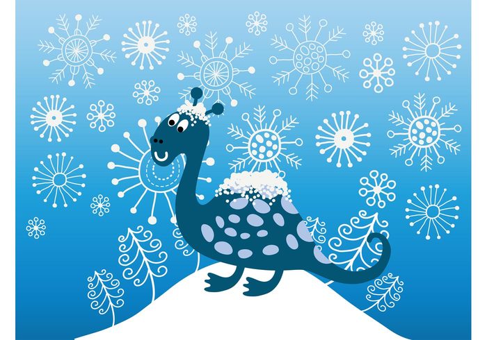 winter trees snowflakes snow happy greeting card dinosaur christmas character cartoon animal 