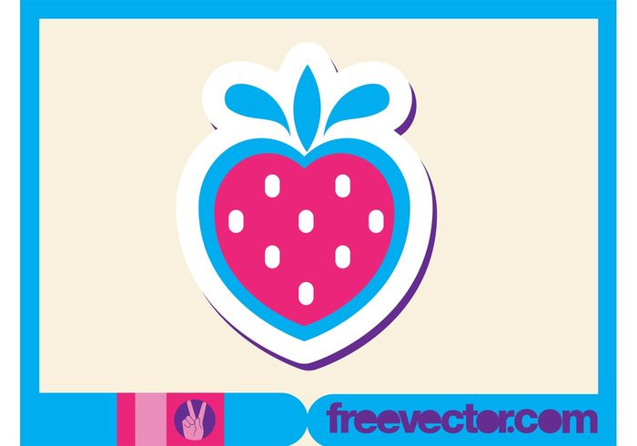 strawberry sticker seeds logo leaves icon fruit food eat cartoon badge 