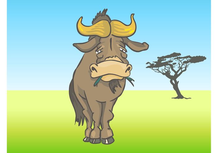 wildlife wilderness wild tree mascot horns fauna Depressed comic character cartoon buffalo animal African buffalo africa 