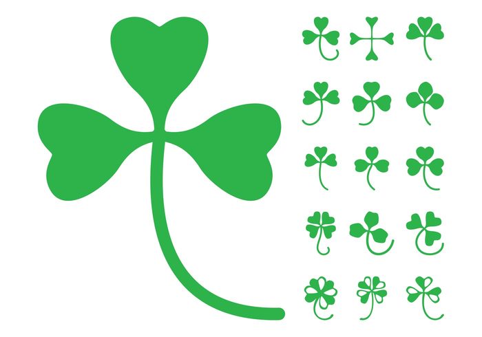 Stems st patrick's day silhouettes plants nature leaves leaf icons hearts Good luck charm clovers clover 