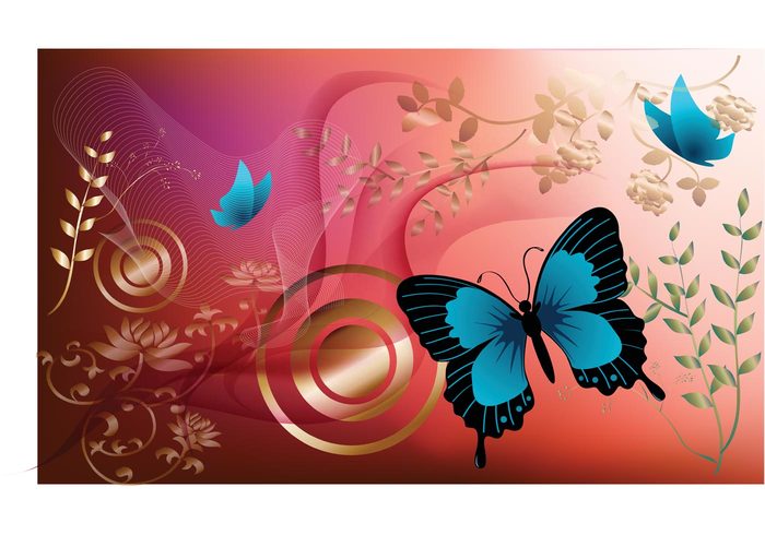 theme summer spring plants illustrator illustration graphics flowers drawing decorative decoration butterfly butterflies blue 