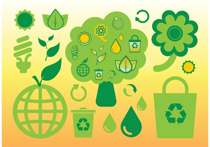 tree symbols sun solar recycling recycle preservation power nature leafs icons green energy ecology Eco graphics earth conservation  