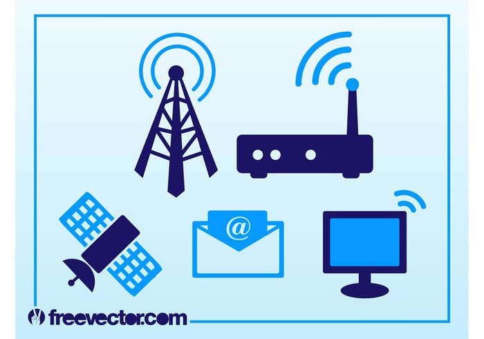 wi-fi technology tech symbols satellite router internet icons email connection computer communication broadcasting Apetail 