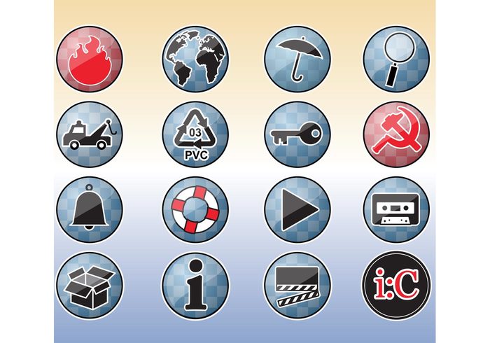 vehicle vector icons umbrella tape recycle Pvc map magnifying glass lifebuoy key hammer and sickle flames cardboard bell arrow apps  
