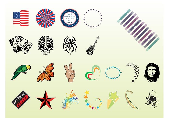 USA tattoos symbols stickers stars signs logos flag Electoral Elections decorations colors colorful animals 