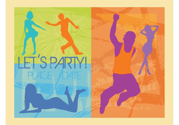 women woman template silhouettes people party men man invitation grunge dancers dance background 