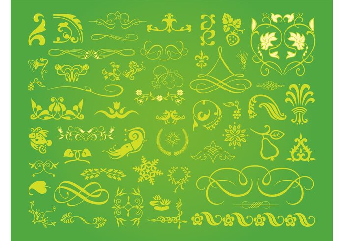 vintage vector pack swirls swirling stylized squid seahorse retro plants old lines freebies flowers flourishes floral fish birds art nouveau animals 