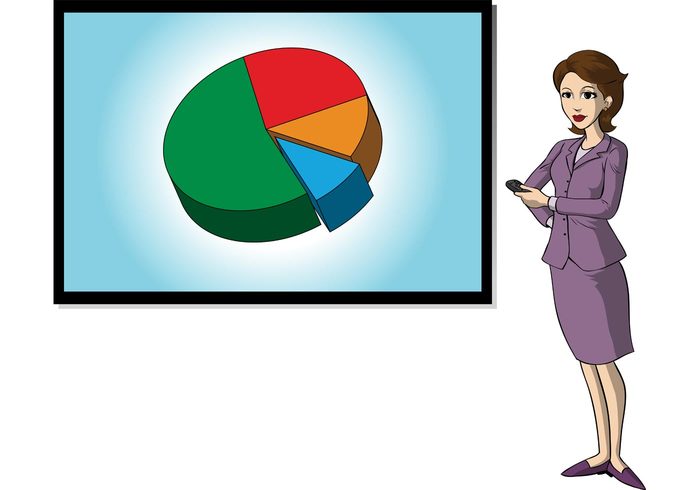 video screen presentation pie chart chart businesswoman business woman business chart business 